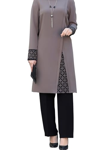 TiaoBug Damen Muslim Abaya Langarm Kleid Tunika Bluse Freizeitkleid mit lange Hose Herbst Winter Islamische Kleidung Dunkelgrau G M von TiaoBug