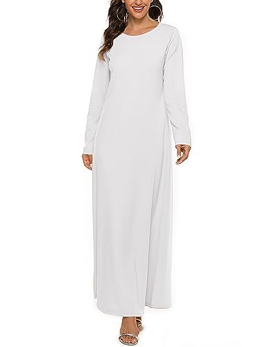 TiaoBug Damen Muslim Abaya Langarm Kleid Tunika Bluse Freizeitkleid mit lange Hose Herbst Winter Islamische Kleidung Weiß F L-XL von TiaoBug