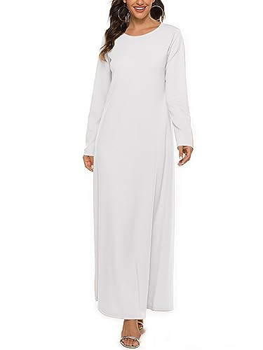 TiaoBug Damen Muslim Abaya Langarm Kleid Tunika Freizeitkleid Maxikleid Lange Robe Herbst Winter Islamische Kleidung Weiß F S-M von TiaoBug