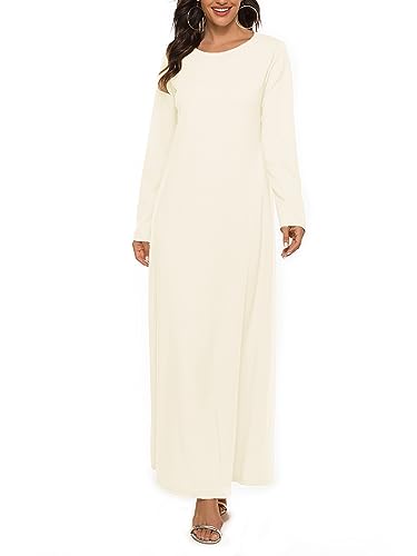 TiaoBug Damen Muslim Abaya Langarm Kleid Tunika Freizeitkleid Maxikleid Lange Robe Herbst Winter Islamische Kleidung Nackt F XXL-3XL von TiaoBug