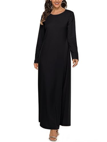 TiaoBug Damen Muslim Abaya Langarm Kleid Tunika Freizeitkleid Maxikleid Lange Robe Herbst Winter Islamische Kleidung Schwarz F S-M von TiaoBug