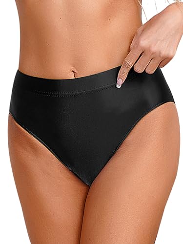 TiaoBug Damen ÖL Glanz Slip Hohe Taille Hipster Panty Stretch Taillenslip Maxi Unterhosen Sexy Unterwäsche High Cut Bikini Briefs Schwarz XXL von TiaoBug