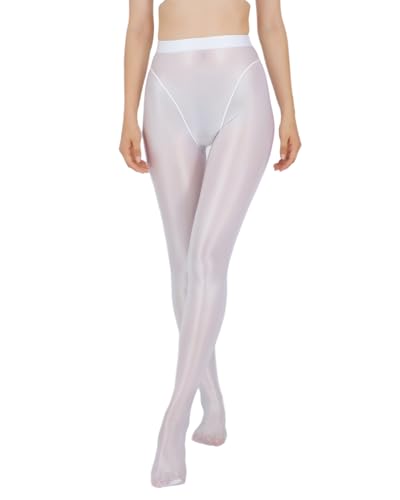 TiaoBug Damen ÖL Glanz Strumpfhose 70 Den Glossy Pantyhose Glänzende Slim Fit Leggings Tights Modisch Feinstrumpfhose Stockings Weiß XXL von TiaoBug