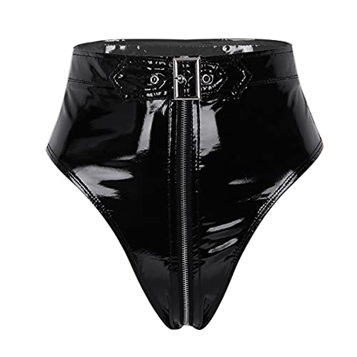 TiaoBug Damen Ouvert-Slip Glänzende Hotpants Leder Shorts Wetlook String Tanga Bikini Hose Pants Hipster Offener Schritt Panties Erotik Dessous Unterwäsche High Cut L von TiaoBug