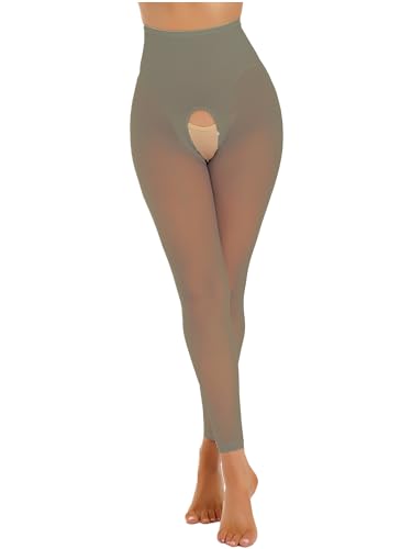 TiaoBug Damen Ouvert Strumpfhose Transparent Pantyhose Elegant Strumpfwaren Tanzstrumpfhose Gogo Outfits Clubwear Grau A Einheitsgröße von TiaoBug
