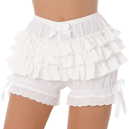 TiaoBug Damen Rüschen Spitzen Unterwäsche Slip Unterhosen Sicherheits Shorts Schlüpfer Unterrock Kurze Hose Hipster Schlafanzugshose Weiß C L von TiaoBug