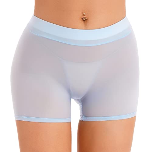 TiaoBug Damen Sexy Hotpants Transparent Unterwäsche nahtlos Boxershorts Basic Einfarbig Hipster Panties Hellblau Einheitsgröße von TiaoBug