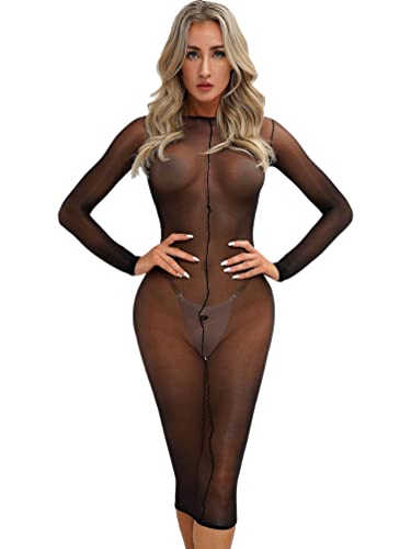 TiaoBug Damen Sexy Minikleid Transparent Figurbetond Bodycon Kleid Nylon Strumpfhosen Babydoll Nachtkleid Sommer Halbarm Etui Kleid Reizwäsche Schwarz H Einheitsgröße von TiaoBug