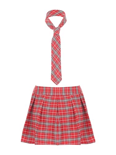 TiaoBug Damen Sexy Minirock Schule Kariert Rock Elastischer Bund Kurze Röcke gefaltet Röckchen Faltenrock Frauen Dessous Rot H 3XL von TiaoBug