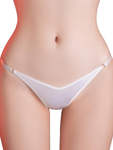 TiaoBug Damen Sexy String Tanga Low Rise Bikinihose Micro Mini Slip ÖL Glanz Dessous T-Back Thong Reizvolle Unterwäsche Weiß G Einheitsgröße von TiaoBug