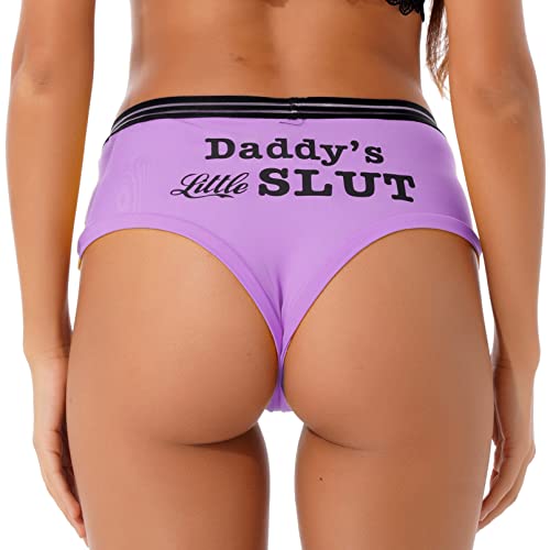 TiaoBug Damen Sexy Unterhosen Slip mit Spruch Daddy Fuck Toy Hipster Panties Strech Bikini Briefs Hotpants Lila B XXL von TiaoBug