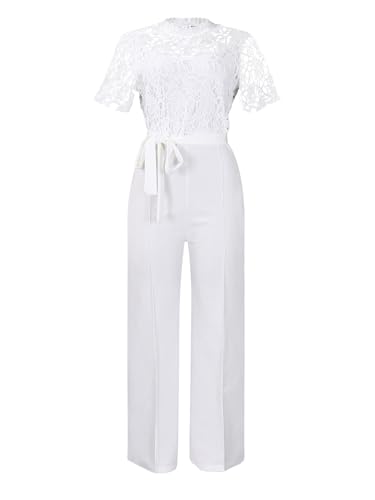 TiaoBug Damen Spitzen Jumpsuit Overall Einteiler Anzug Kurzarm Shirt Slim Fit Top mit lange Hose Hohe Taille Modern Anzughose Geschäftsfrau Business Kostüm Weiß XL TiaoBug Damen Spitzen Jumpsuit Overall Einteiler Anzug Kurzarm Shirt Slim Fit Top mit lange Hose Hohe Taille Modern Anzughose Geschäftsfrau Business Kostüm Weiß XL von TiaoBug