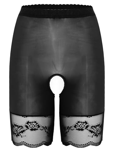 TiaoBug Damen Spitzen Unterhosen Transparent Nylon Unterwäsche Mesh Hipster Panty Ouvert Dessous Hoher Bund Hotpants Booty Shorts Schwarz Einheitsgröße von TiaoBug