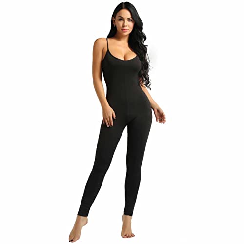 TiaoBug Damen Sport Jumpsuit Overall Ärmellos Tank Top Mit Lange Hose Leggings Pants Bodysuit Strech Unterwäsche Ganzanzug in Schwarz Weiß Schwarz S von TiaoBug