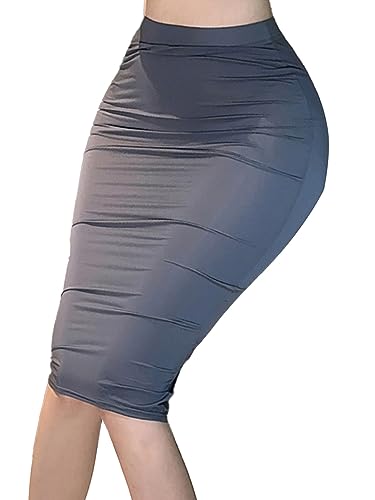 TiaoBug Damen Strech Unterrock Unterkleid Basic Mini Röckchen kurzer Rock Modal Unterwäsche Lingerie Knielang Bleistiftrock Einfarbig Grau G Einheitsgröße von TiaoBug