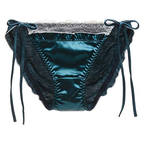 TiaoBug Damen String Tanga Satin Bikini Slips Niedrige Taille Unterwäsche Glänzend Thong Höschen Mini Schlüpfer Dunkel Grün B L von TiaoBug