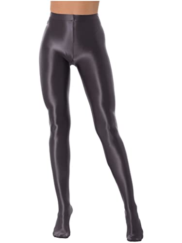 TiaoBug Damen Strumpfhose 70 Den glossy Glänzende Hose Pants Leggings Tights Modisch Matt mit Glanz Fein Strumpfhosen Dunkel grau Öl XL von TiaoBug