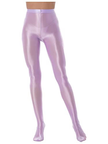 TiaoBug Damen Strumpfhose 70 Den glossy Glänzende Hose Pants Leggings Tights Modisch Matt mit Glanz Fein Strumpfhosen Hell Lila Öl XL von TiaoBug