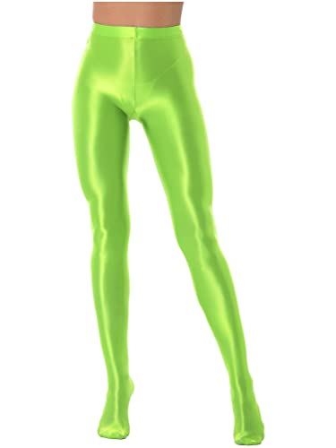 TiaoBug Damen Strumpfhose 70 Den glossy Glänzende Hose Pants Leggings Tights Modisch Matt mit Glanz Fein Strumpfhosen Neon Grün M von TiaoBug