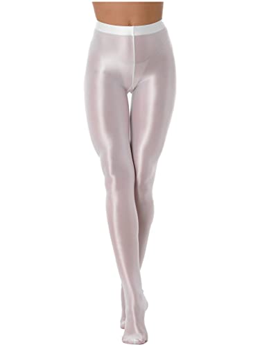 TiaoBug Damen Strumpfhose 70 Den glossy Glänzende Hose Pants Leggings Tights Modisch Matt mit Glanz Fein Strumpfhosen Weiss Öl M von TiaoBug