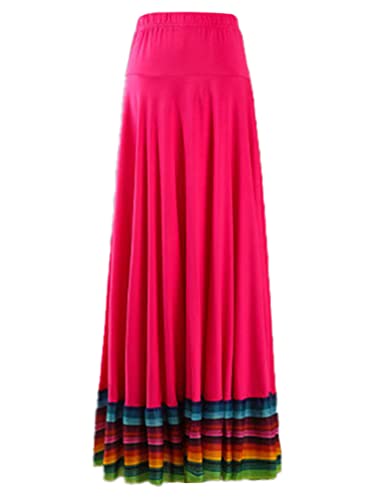 TiaoBug Damen Tanzrock Flamenco Rock Midi Lang Skater Swing Röcke mit Volants Erwachsene Tanzkleidung Modern Tango Walzer Kostüm Hot Pink 87cm XXL von TiaoBug