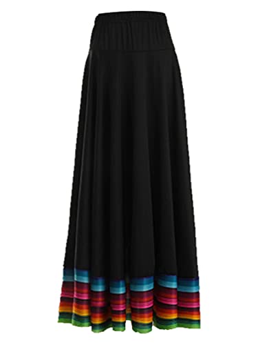 TiaoBug Damen Tanzrock Flamenco Rock Midi Lang Skater Swing Röcke mit Volants Erwachsene Tanzkleidung Modern Tango Walzer Kostüm Schwarz 87cm XL von TiaoBug