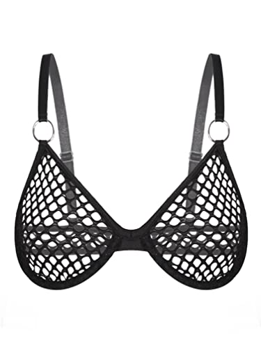 TiaoBug Damen Transparent Mesh/Netz BH Sexy Bustier Bralette Bikini Oberteil Bademode Top erotische Unterwäsche Dessous Gogo Clubwear Schwarz E XL von TiaoBug