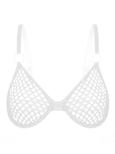 TiaoBug Damen Transparent Mesh/Netz BH Sexy Bustier Bralette Bikini Oberteil Bademode Top erotische Unterwäsche Dessous Gogo Clubwear Weiß E L von TiaoBug