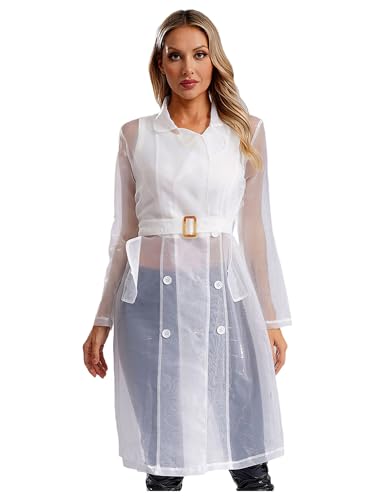 TiaoBug Damen Transparent Strickjacke Cardigen aus Organza Langarm Hemd Lang Blusen Tunika Tops Sommer Strand Jacke Outfits Weiß M von TiaoBug