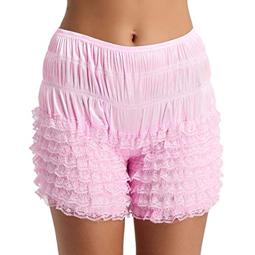 TiaoBug Damen Unterhose langes Bein Schlüpfer Slip mit Rüschen Spitze Frauen Sicherheits Shorts Unterwäsche Leggings Kurz Mit Spitze Yoga Hose Shorts Tanzen M-XL Rosa XXL von TiaoBug