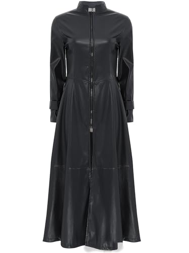 TiaoBug Damen Wetlook Jacke Stehkragen Lack Leder Mantel Lang mit Reisverschluss Metallic Maxikleid Langarm Winterkleid Clubwear Schwarz M von TiaoBug