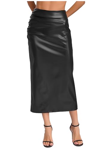 TiaoBug Damen Wetlook Rock Schwarz Stretch Lederrock Kurz Sexy Minirock mit Schlitz Hohe Taille Midi-Rock Gogo Tanz Rave Nachtclub Outfit Schwarz I M TiaoBug Damen Wetlook Rock Schwarz Stretch Lederrock Kurz Sexy Minirock mit Schlitz Hohe Taille Midi-Rock Gogo Tanz Rave Nachtclub Outfit Schwarz I M von TiaoBug