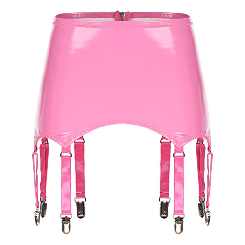 TiaoBug Damen Wetlook Strumpfgürtel Lack Leder Strapsgürtel mit Strumpfhalter Befestigung Clips Clubwear Rosa 3XL von TiaoBug