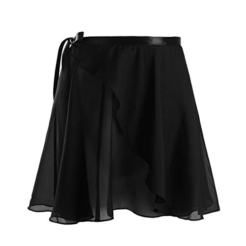 TiaoBug Damen Wickelrock Ballett Rock unregelmäßig Tanz Sport Gymnastik Mini Skater Rock Skirt aus Chiffon Dancewear Tanzrock Rosa Weiß rot schwarz Schwarz C Einheitsgröße von TiaoBug