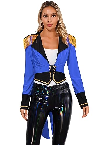 TiaoBug Damen Zirkusdirektor Kostüm Militärisch Frack Blazer Jacke Weihnachten Halloween Fasching Verkleidung Königsblau E S von TiaoBug
