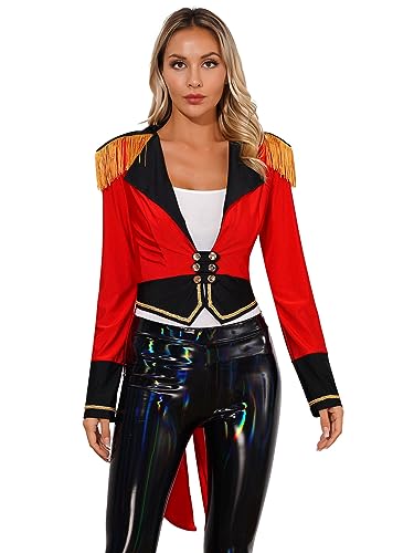 TiaoBug Damen Zirkusdirektor Kostüm Militärisch Frack Blazer Jacke Weihnachten Halloween Fasching Verkleidung Rot E S von TiaoBug