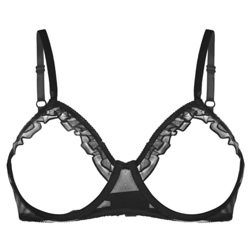 TiaoBug Damen sexy Dessous Erotik BH Bra Frauen Reizvolle Oberteil Reizwäsche Transparente Spitze Unterwäsche Offene Brust Verführerische Lingerie Schwarz L 4XL von TiaoBug