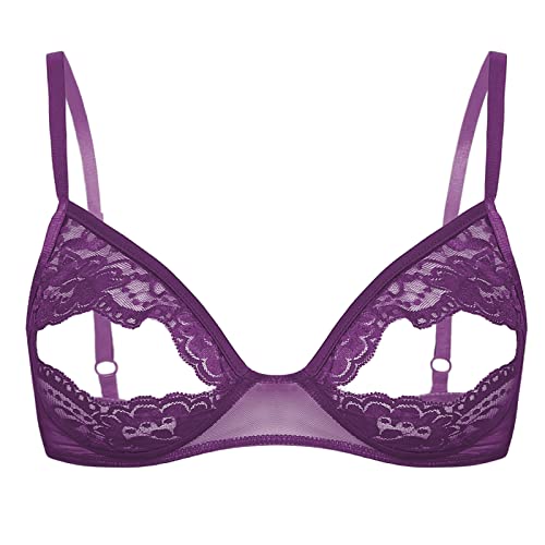 TiaoBug Damen sexy Dessous Erotik BH Bra Frauen Reizvolle Oberteil Reizwäsche Transparente Spitze Unterwäsche Offene Brust Verführerische Lingerie Violett M von TiaoBug