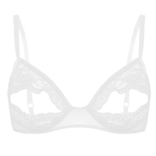 TiaoBug Damen sexy Dessous Erotik BH Bra Frauen Reizvolle Oberteil Reizwäsche Transparente Spitze Unterwäsche Offene Brust Verführerische Lingerie Weiß 3XL von TiaoBug