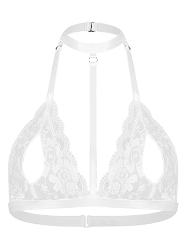 TiaoBug Damen sexy Dessous Erotik BH Bra Frauen Reizvolle Oberteil Reizwäsche Transparente Spitze Unterwäsche Offene Brust Verführerische Lingerie Weiß B M von TiaoBug