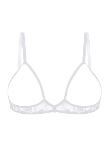 TiaoBug Damen sexy Dessous Erotik BH Bra Frauen Reizvolle Oberteil Reizwäsche Transparente Spitze Unterwäsche Offene Brust Verführerische Lingerie Weiß E S von TiaoBug