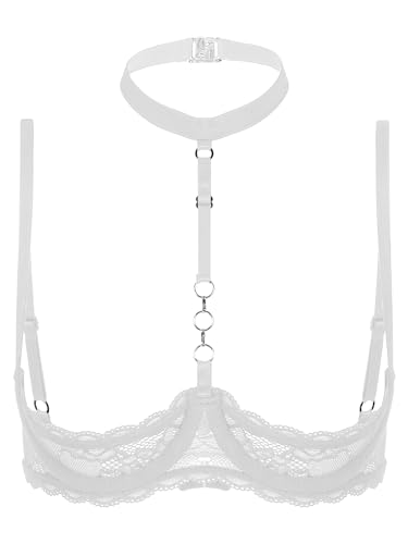 TiaoBug Damen sexy Dessous Erotik BH Bra Frauen Reizvolle Oberteil Reizwäsche Transparente Spitze Unterwäsche Offene Brust Verführerische Lingerie Weiß N M von TiaoBug