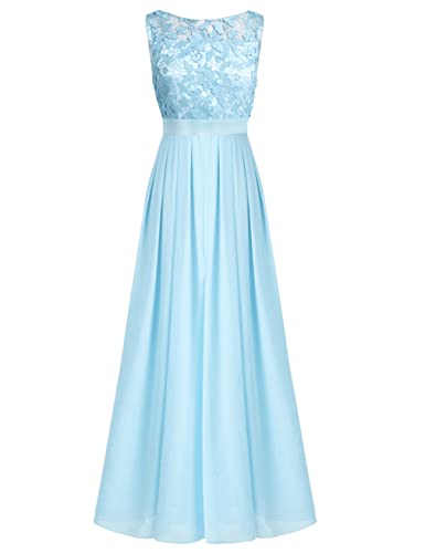 TiaoBug Elegant Chiffon Damen Kleider Lange Brautjungfer Blumenspitze Cocktailkleid Party Festlich Hochzeit Abendkleid Gr. 34-46 Himmelblau 32 von TiaoBug