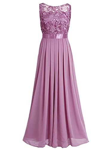 TiaoBug Elegant Chiffon Damen Kleider Lange Brautjungfer Blumenspitze Cocktailkleid Party Festlich Hochzeit Abendkleid Gr. 34-46 Pflaumefarbe 32 von TiaoBug