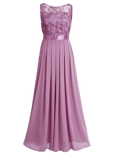 TiaoBug Elegant Chiffon Damen Kleider Lange Brautjungfer Blumenspitze Cocktailkleid Party Festlich Hochzeit Abendkleid Gr. 34-46 Pflaumefarbe 34 von TiaoBug