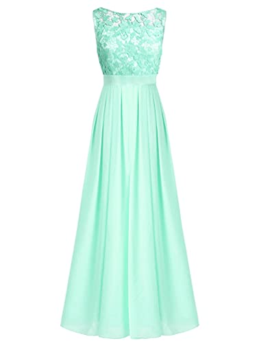 TiaoBug Elegant Chiffon Damen Kleider Lange Brautjungfer Blumenspitze Cocktailkleid Party Festlich Hochzeit Abendkleid Gr. 34-46 Türkis 32 von TiaoBug