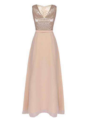 TiaoBug Festlich Kleider Damen elegant Abendkleid Schulterfreies Cocktailkleid Brautjungfern Hochzeit Lange Chiffon Faltenrock Asymmetrisches Partykleid Champagner Rosa 46 von TiaoBug