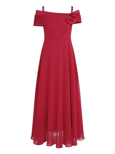 TiaoBug Festlich Mädchen Kinder Kleider lang Blumenmädchenkleid Brautjungernkleid Chiffon Sommerkleid Partykleid für Hochzeit Festzug gr. 128-176 Bordeaux I 170 von TiaoBug