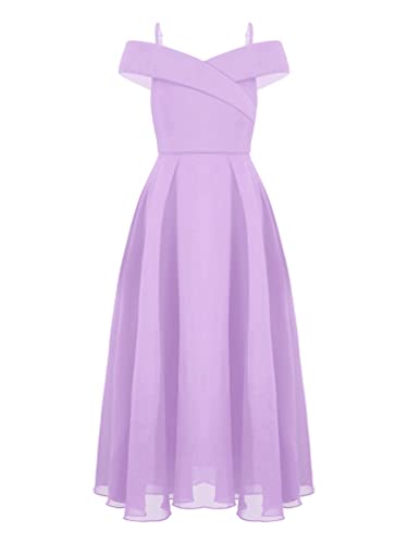 TiaoBug Festlich Mädchen Kinder Kleider lang Blumenmädchenkleid Brautjungernkleid Chiffon Sommerkleid Partykleid für Hochzeit Festzug gr. 128-176 Hell Lila D 128 von TiaoBug