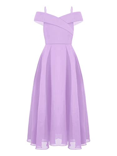 TiaoBug Festlich Mädchen Kinder Kleider lang Blumenmädchenkleid Brautjungernkleid Chiffon Sommerkleid Partykleid für Hochzeit Festzug gr. 128-176 Hell Lila D 176 von TiaoBug
